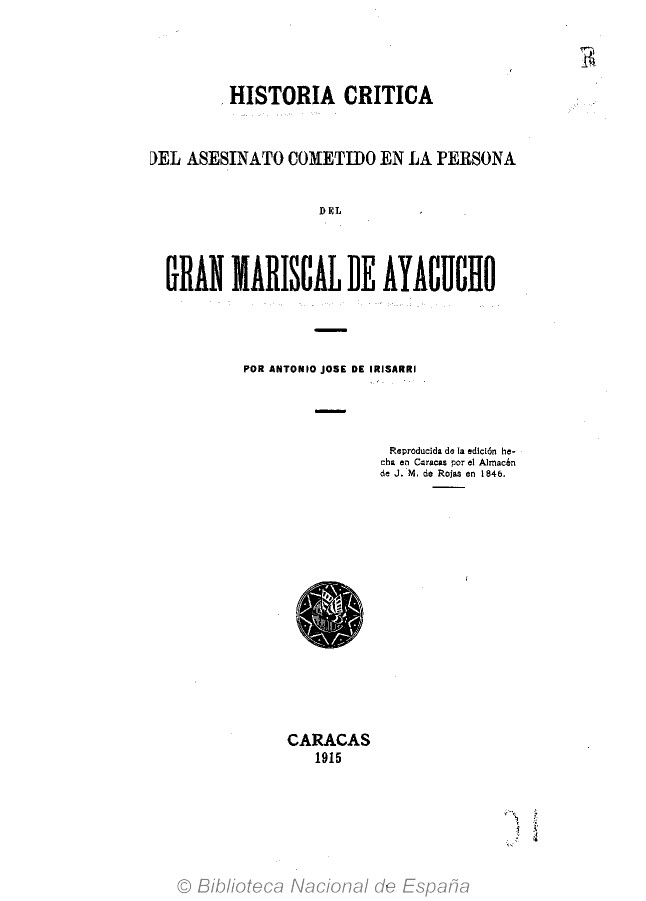 Historia crítica del asesinato del Gran Mariscal de Ayacucho