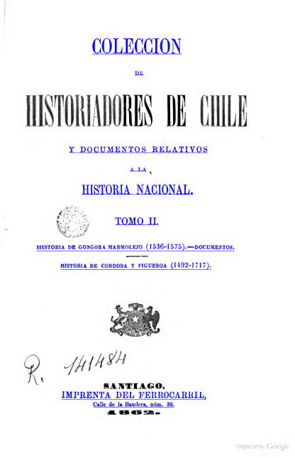 Historia de Chile desde su descubrimiento hasta el año 1575