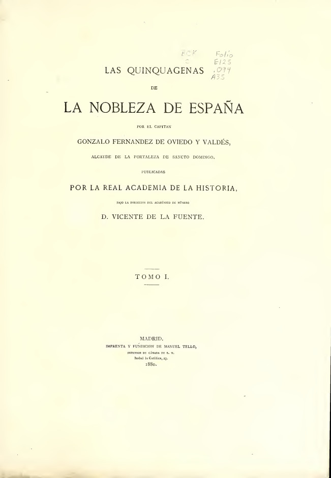 Las quinquagenas de la nobleza de España Tomo I